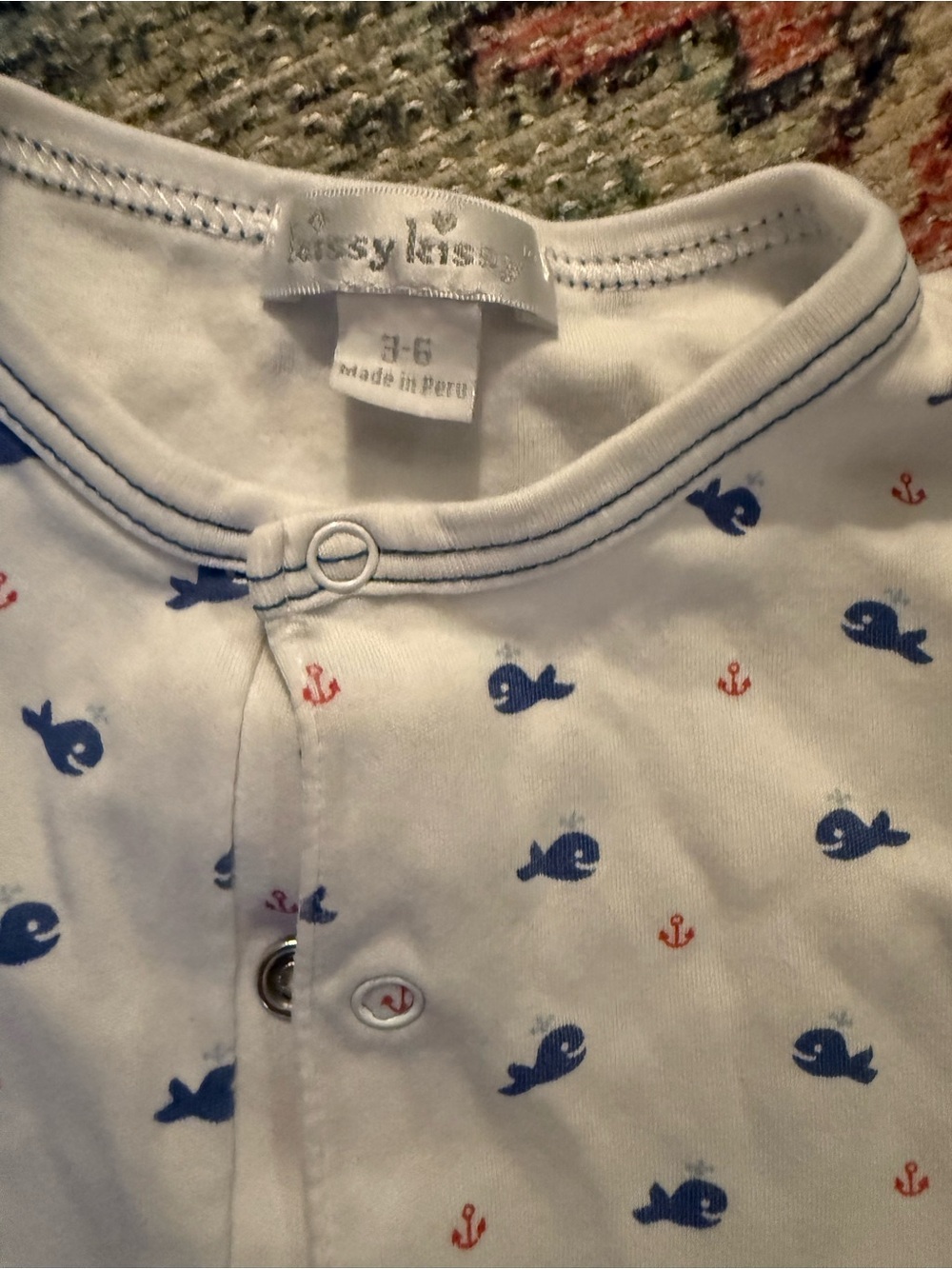 Kissy Kissy Whale & Anchor Print Pima Cotton Sleeveless Infant Romper - Picture 2 of 3